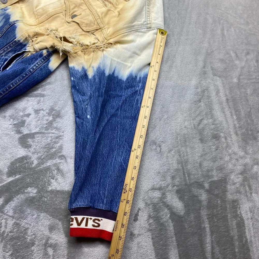 Levis Distressed Ombre Tie Dye Denim Trucker Jacket Custom Bleached Safety Pin L